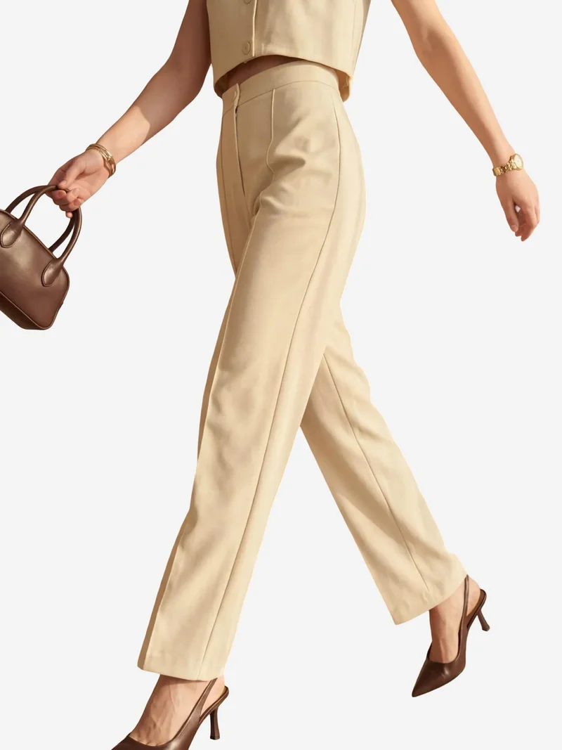 My Fashion Beige Natural MY FASHION Crew Neck Crop Vest & High Waist Pants Two-Piece Set for Women | Best Price UAE